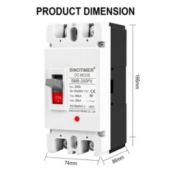 Siguranta automata DC PV SINOTIMER SM8-250PV, 250A, 2P, 600V DC, disjunctor fotovoltaic, protectie suprasarcina si scurtcircuit